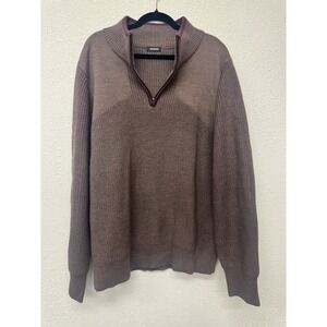 JMIERR Men's XL Brown Quarter Zip Knit Sweater Grandpacore Mock Neck Pullover